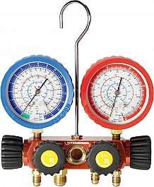 Четырехпозиционный аналоговый манометрический коллектор для хладагентов R22, R134A, R407C, R404A Rothenberger 1/4 SAE Четырехпозиционный аналоговый манометрический коллектор для хладагентов R22, R134A, R407C, R404A Rothenberger 1/4 SAE